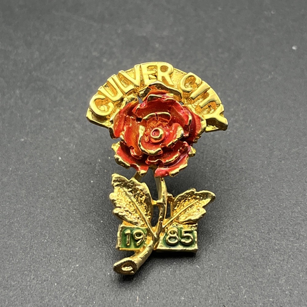 1985 Tournament Of Roses Culver City Gold Tone Rose Lapel Hat Pin